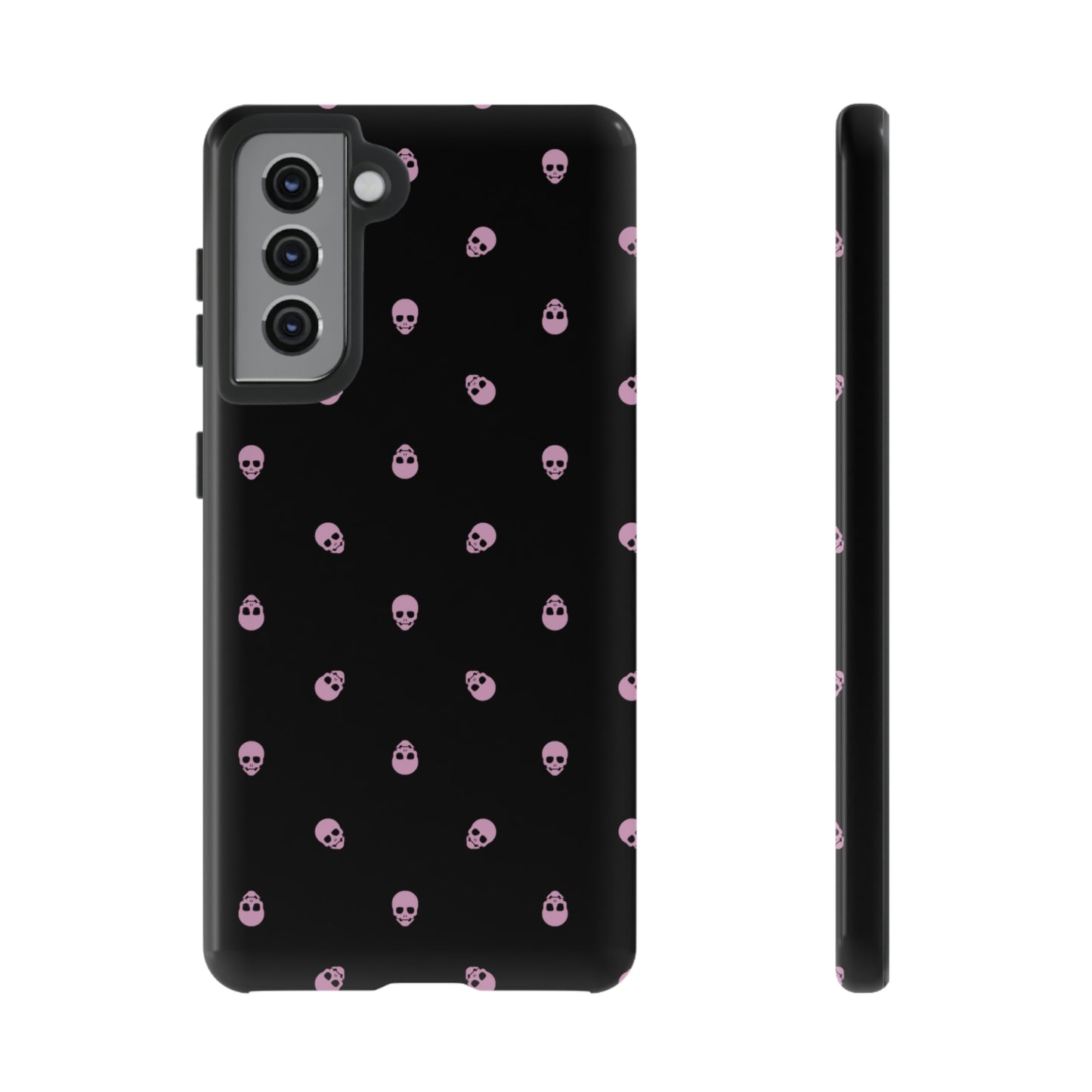 Tough Cases for Iphone, Samsung, Pixel - Fondant Pink Skulls Pattern on Black