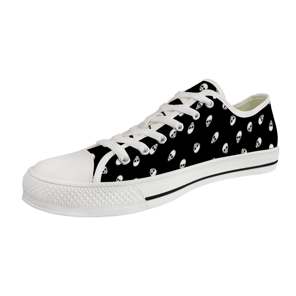 Low Top Canvas Skull Sneakers in Black and White