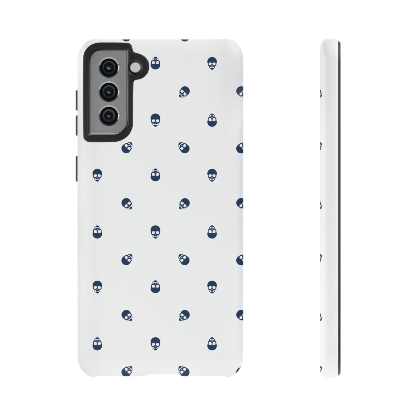 Tough Cases for Iphone, Samsung, Pixel - Lazuli Blue Skulls Pattern on White