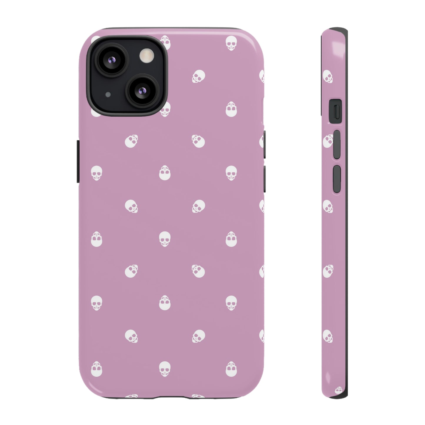 Tough Cases for Iphone, Samsung, Pixel - White Skulls Pattern on Fondant Pink