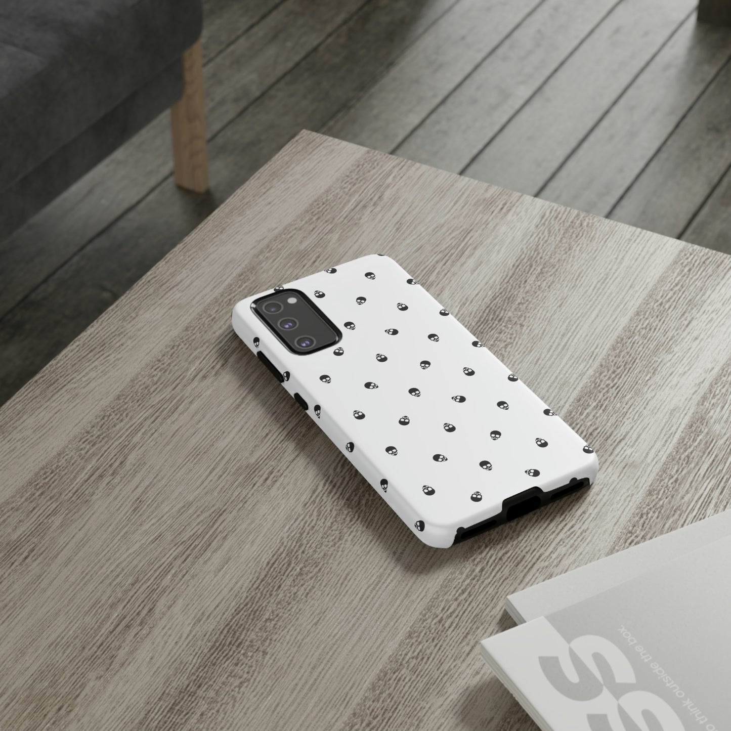 Tough Cases for Iphone, Samsung, Pixel - Black Skull Pattern on White