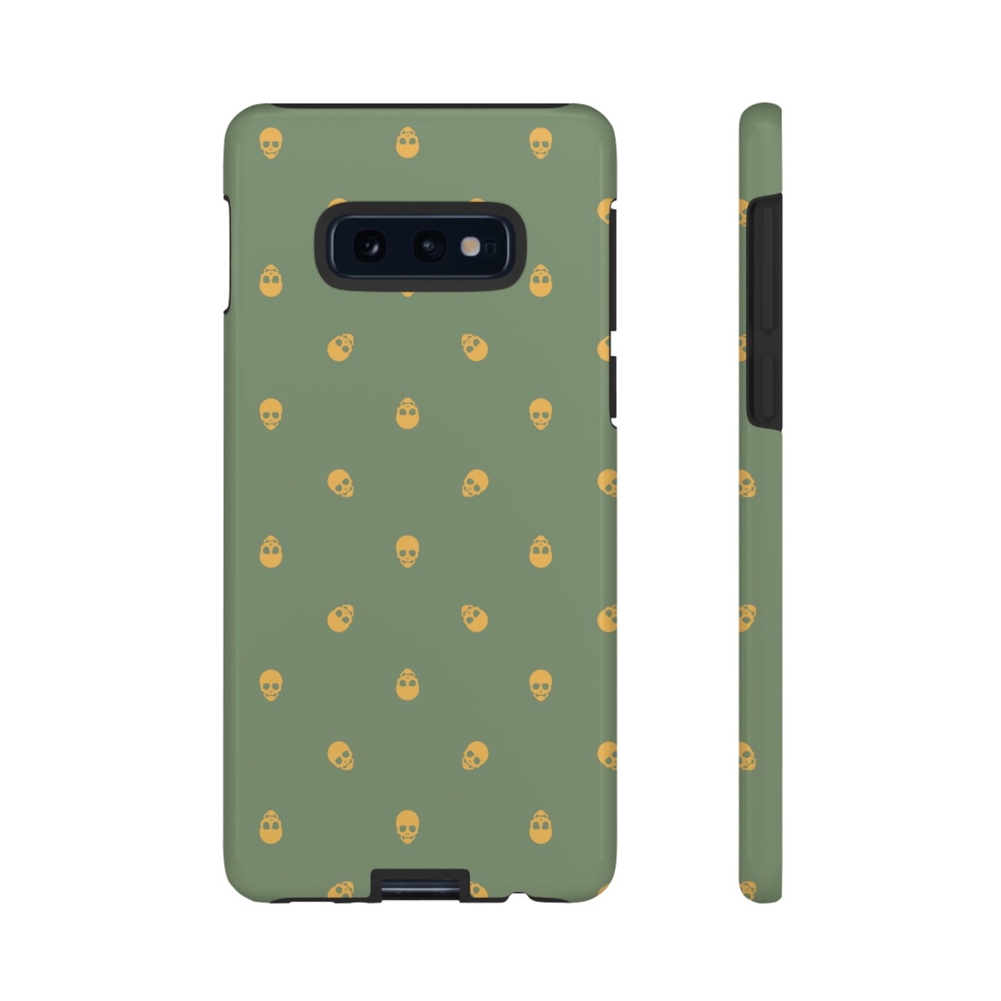 Tough Cases for Iphone, Samsung, Pixel - Sundial Skulls Pattern on Jade Green