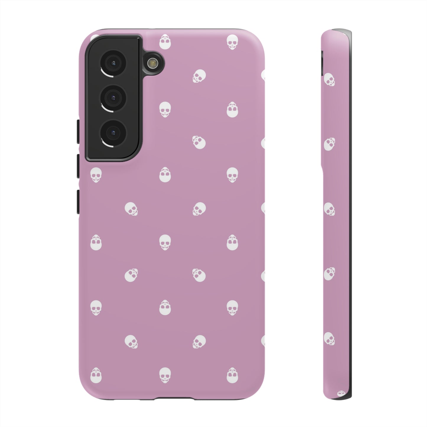 Tough Cases for Iphone, Samsung, Pixel - White Skulls Pattern on Fondant Pink