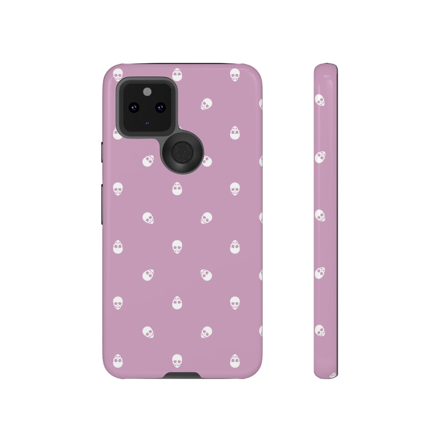 Tough Cases for Iphone, Samsung, Pixel - White Skulls Pattern on Fondant Pink