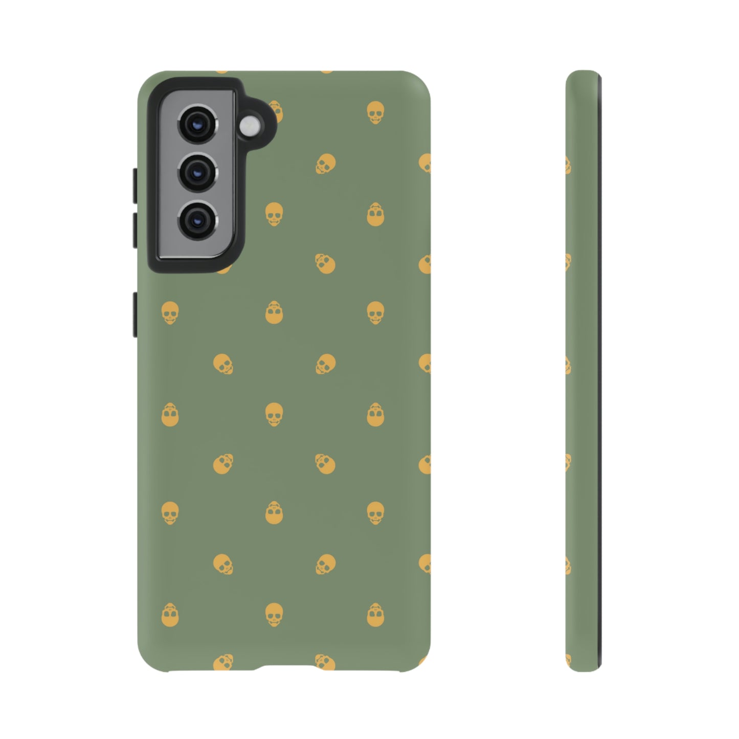 Tough Cases for Iphone, Samsung, Pixel - Sundial Skulls Pattern on Jade Green