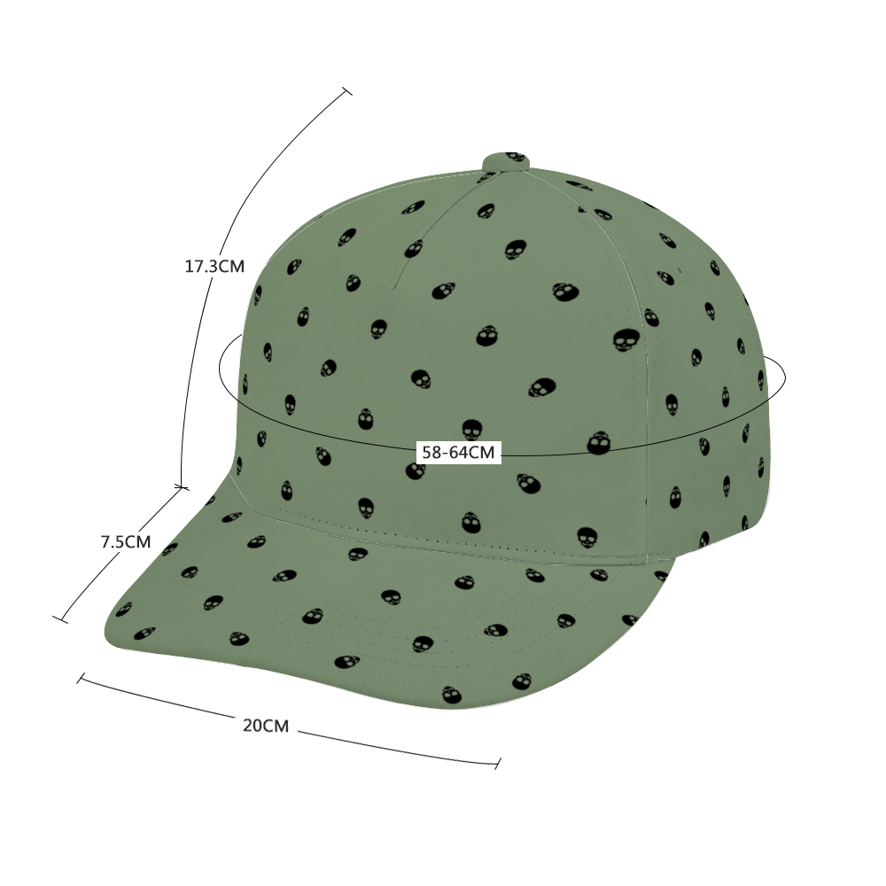 Jade Green with Black Skulls Baseball Cap