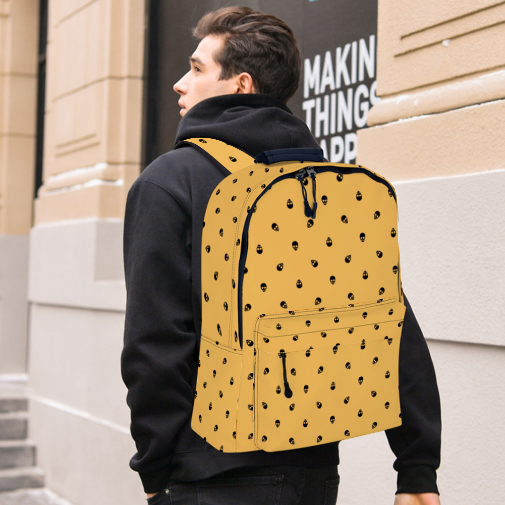 Backpack in Honeycomb with Black Skull Pattern