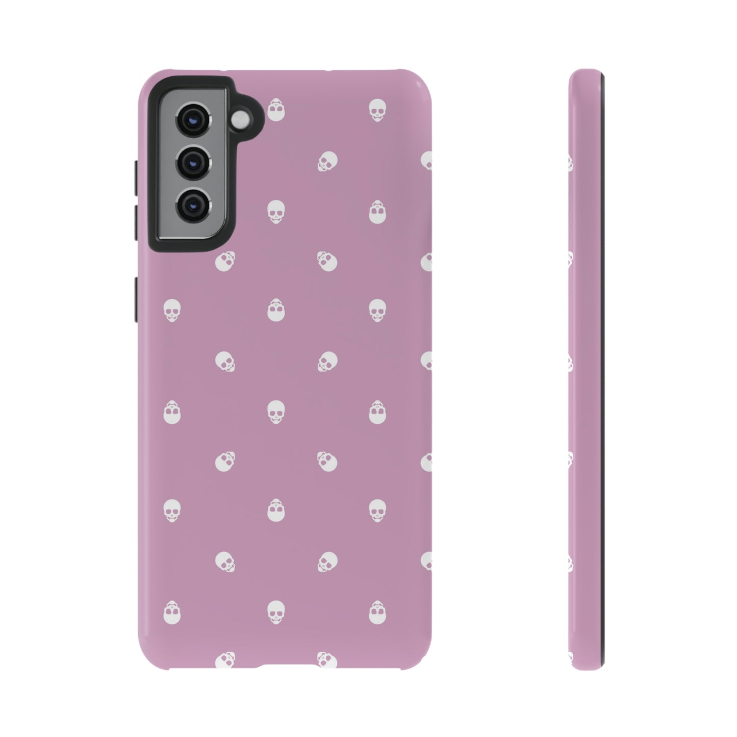 Tough Cases for Iphone, Samsung, Pixel - White Skulls Pattern on Fondant Pink