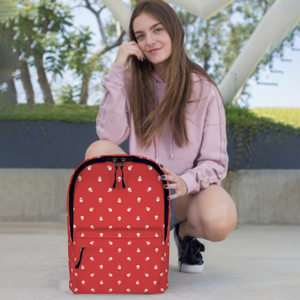 Backpack in Luscious Red with White Skull Pattern