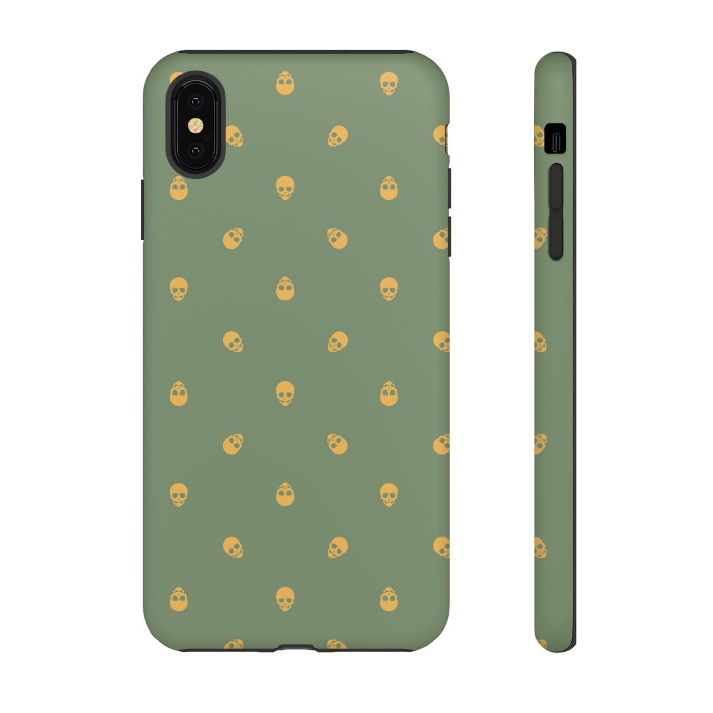 Tough Cases for Iphone, Samsung, Pixel - Sundial Skulls Pattern on Jade Green