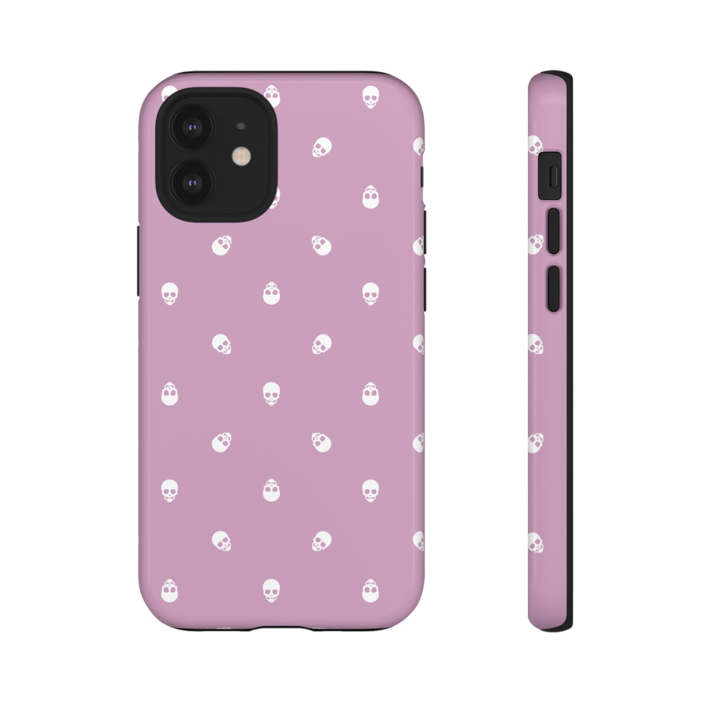 Tough Cases for Iphone, Samsung, Pixel - White Skulls Pattern on Fondant Pink