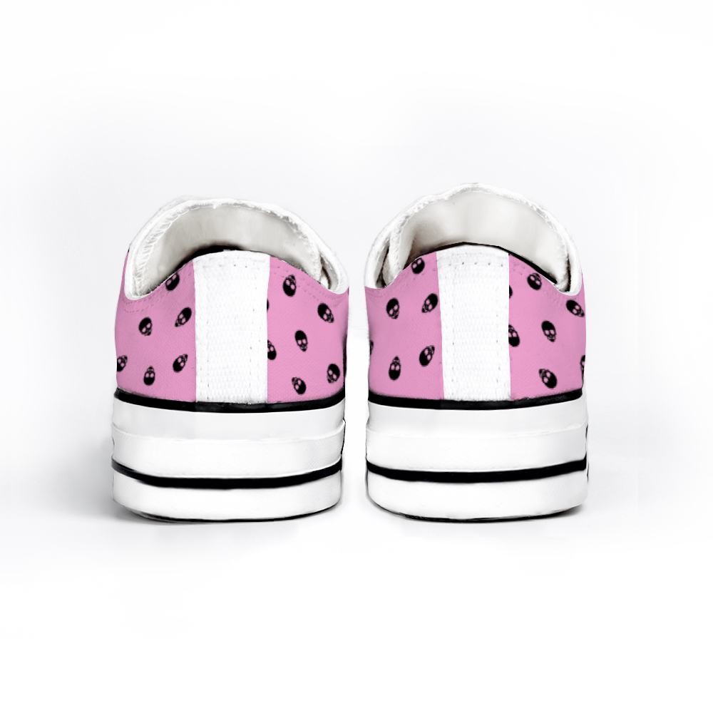 Low Top Canvas Skull Sneakers in Fondant Pink and Black