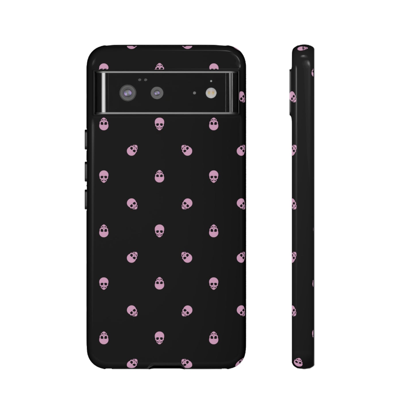 Tough Cases for Iphone, Samsung, Pixel - Fondant Pink Skulls Pattern on Black