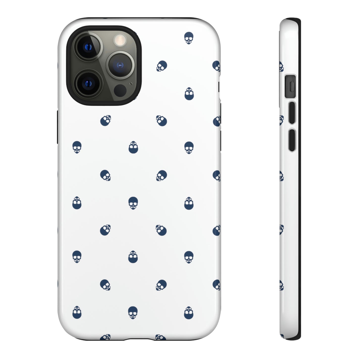 Tough Cases for Iphone, Samsung, Pixel - Lazuli Blue Skulls Pattern on White