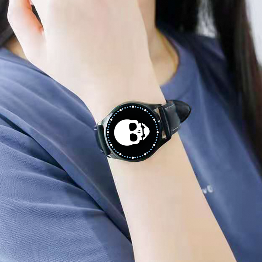 Futuristic Edge: Black LED Touch Screen Watch with White Skull Face