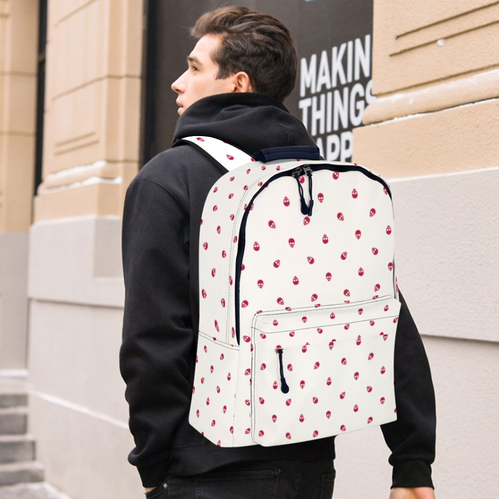 Backpack in White with Viva Magenta Skull Pattern