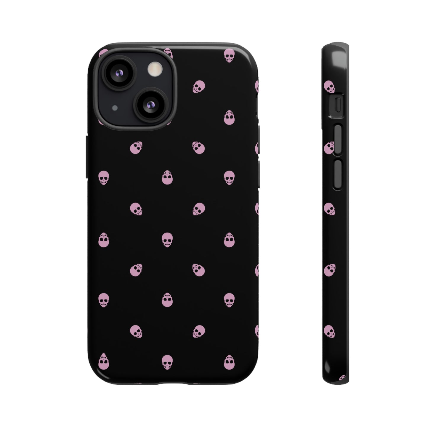 Tough Cases for Iphone, Samsung, Pixel - Fondant Pink Skulls Pattern on Black