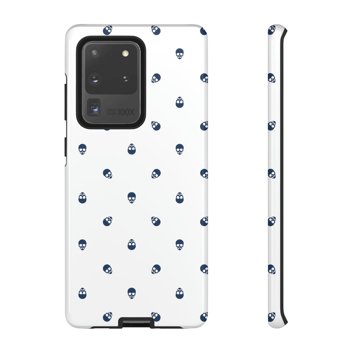 Tough Cases for Iphone, Samsung, Pixel - Lazuli Blue Skulls Pattern on White