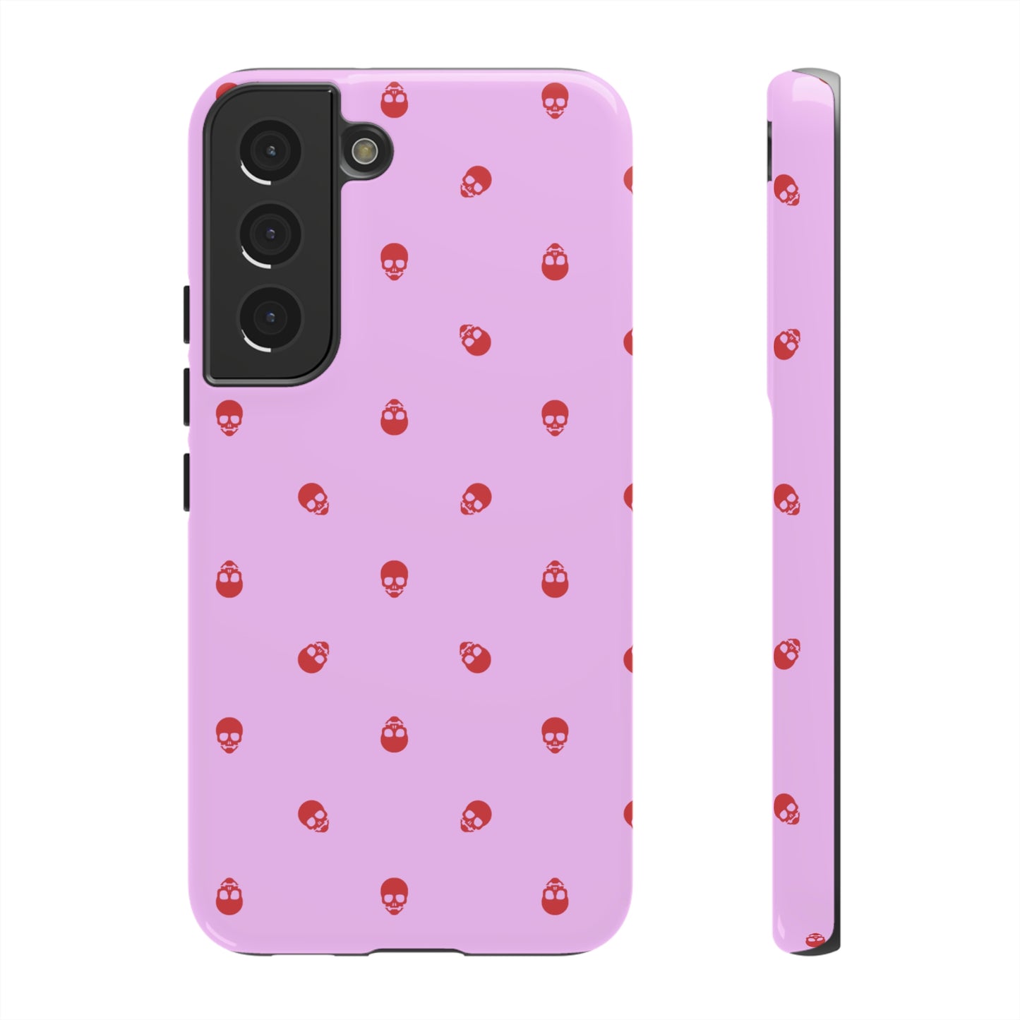 Tough Cases for Iphone, Samsung, Pixel - Luscious Red Skulls on Fondant Pink