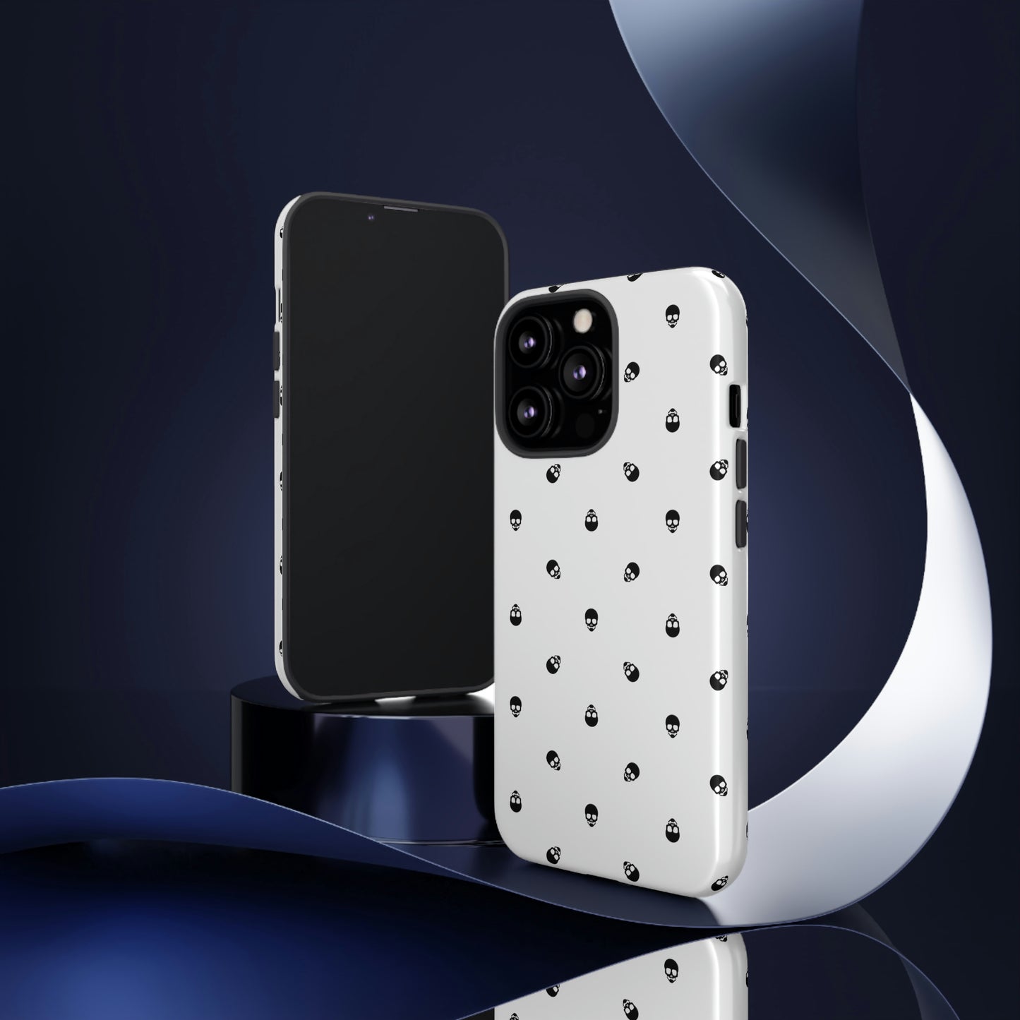 Tough Cases for Iphone, Samsung, Pixel - Black Skull Pattern on White