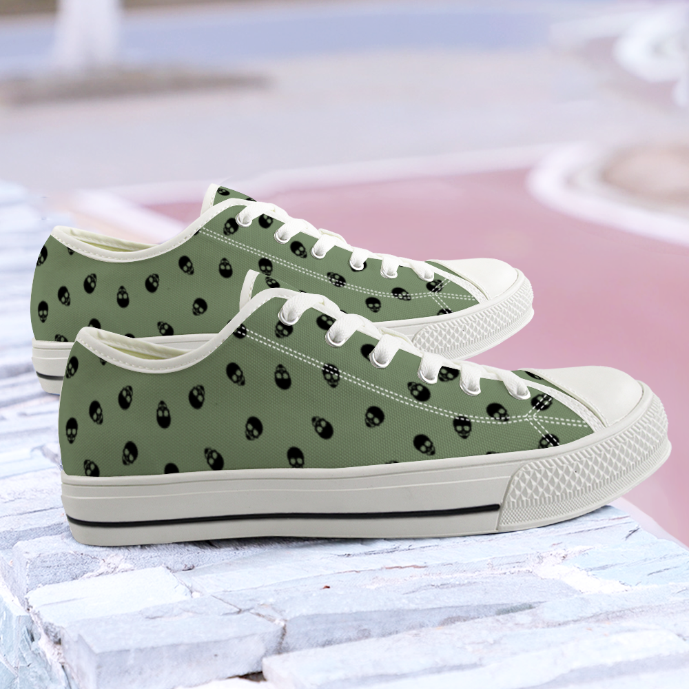 Low Top Sneakers in Jade with Black Skull Pattern