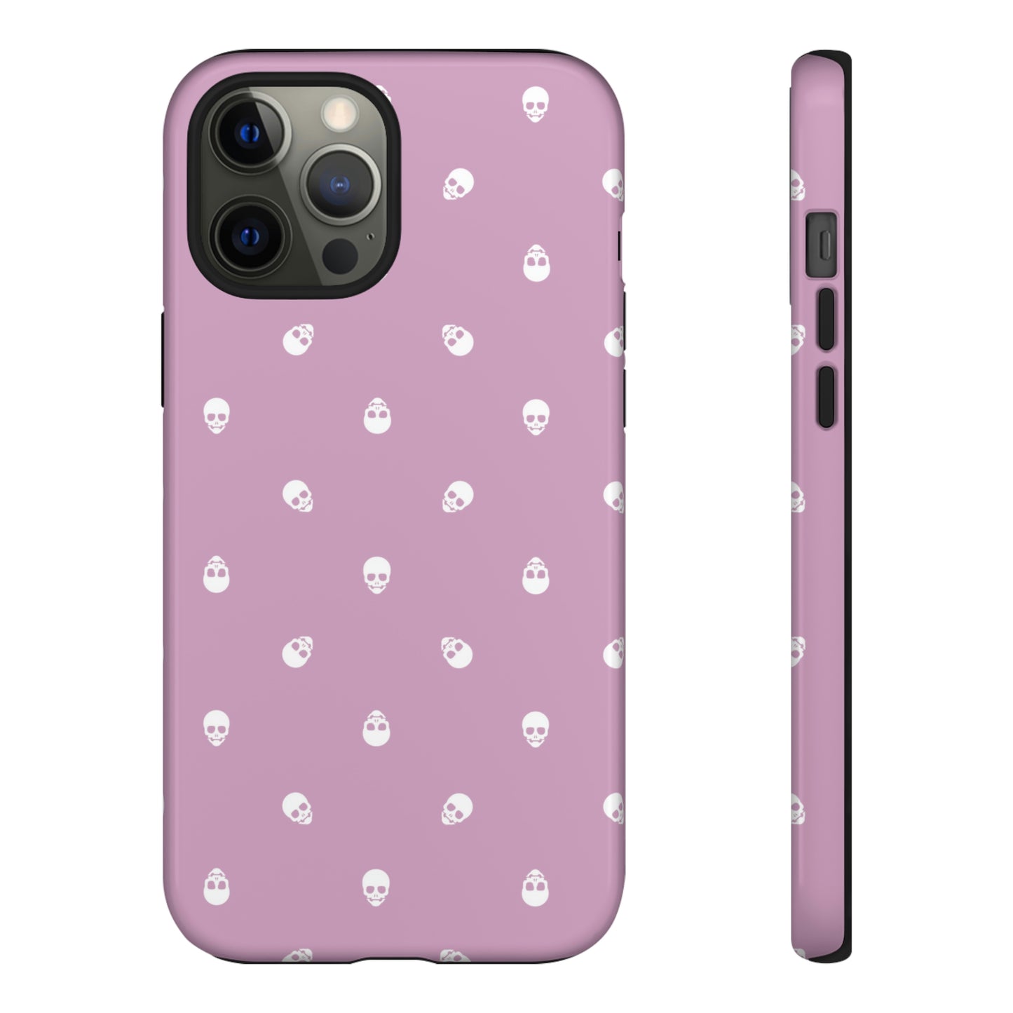 Tough Cases for Iphone, Samsung, Pixel - White Skulls Pattern on Fondant Pink