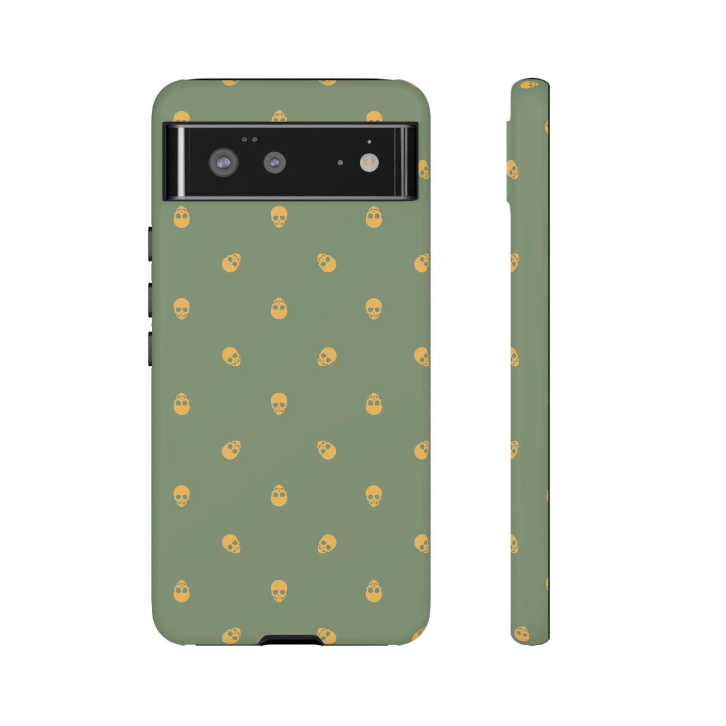 Tough Cases for Iphone, Samsung, Pixel - Sundial Skulls Pattern on Jade Green