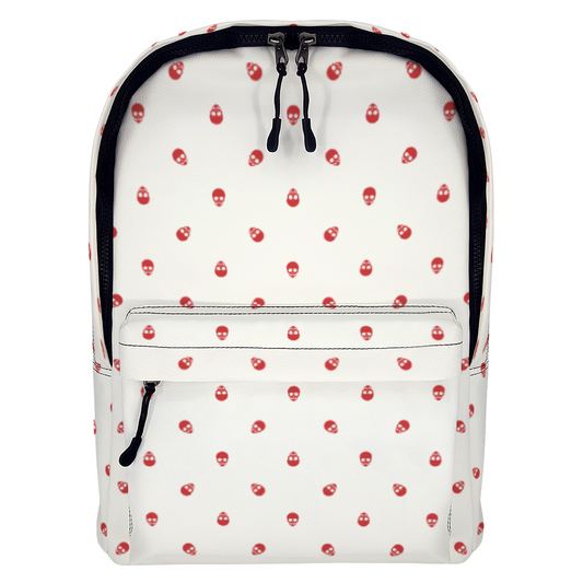 Backpack in White with Luscious Red Skull Pattern