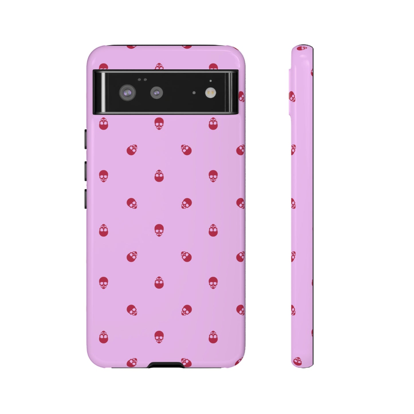 Tough Cases for Iphone, Samsung, Pixel - Viva Magenta Skulls Pattern on Fondant Pink