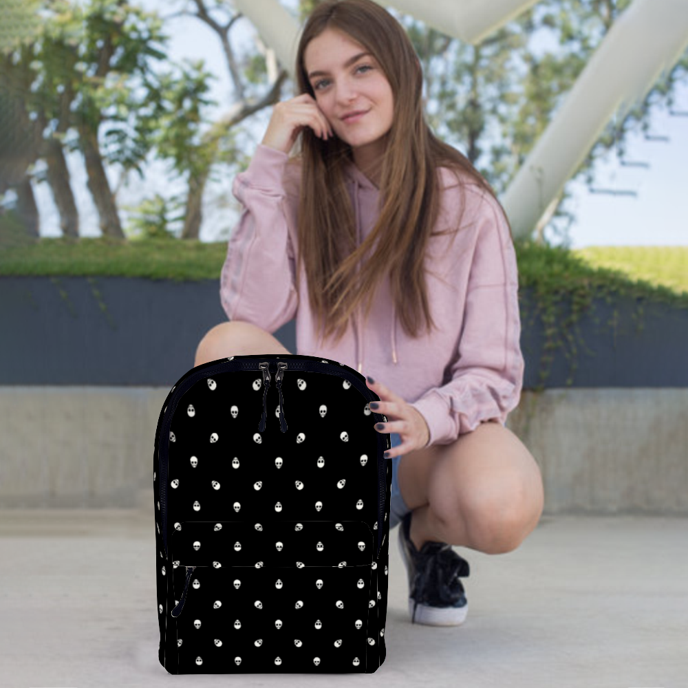 Backpack in Black with White Skull Pattern