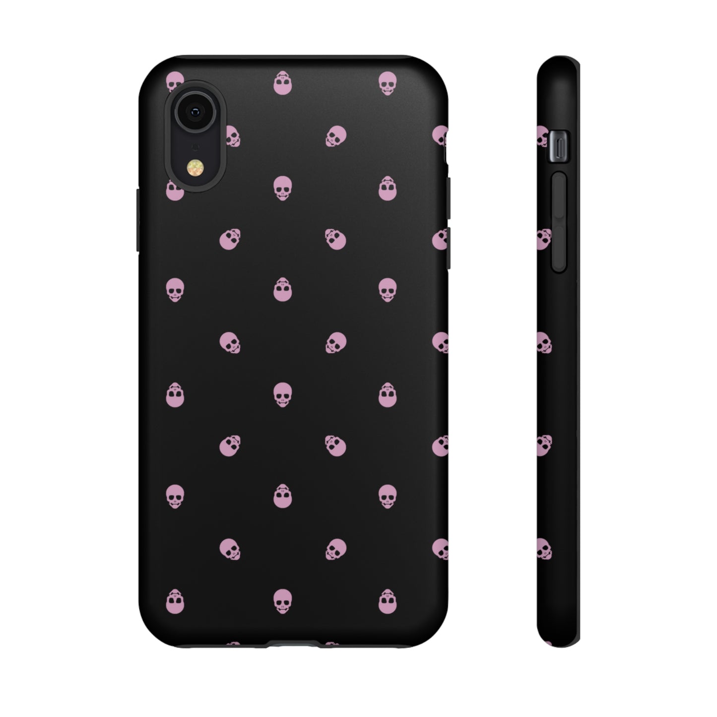 Tough Cases for Iphone, Samsung, Pixel - Fondant Pink Skulls Pattern on Black