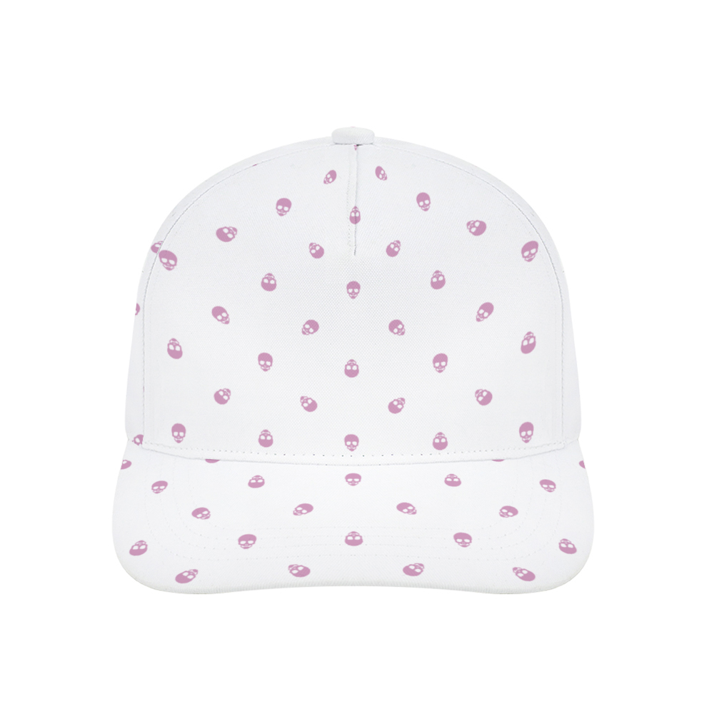 White with Fondant Pink Skulls Baseball Cap