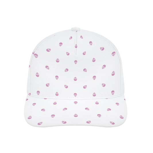 White with Fondant Pink Skulls Baseball Cap