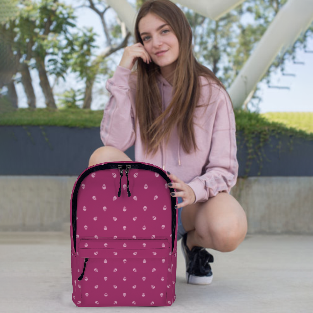 Backpack in Viva Magenta with Fondant Pink Skull Pattern