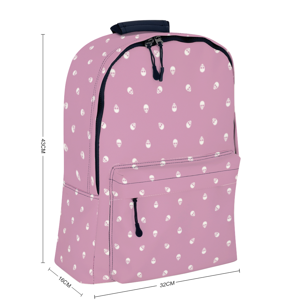 Backpack in Fondant Pink with White Skull Pattern