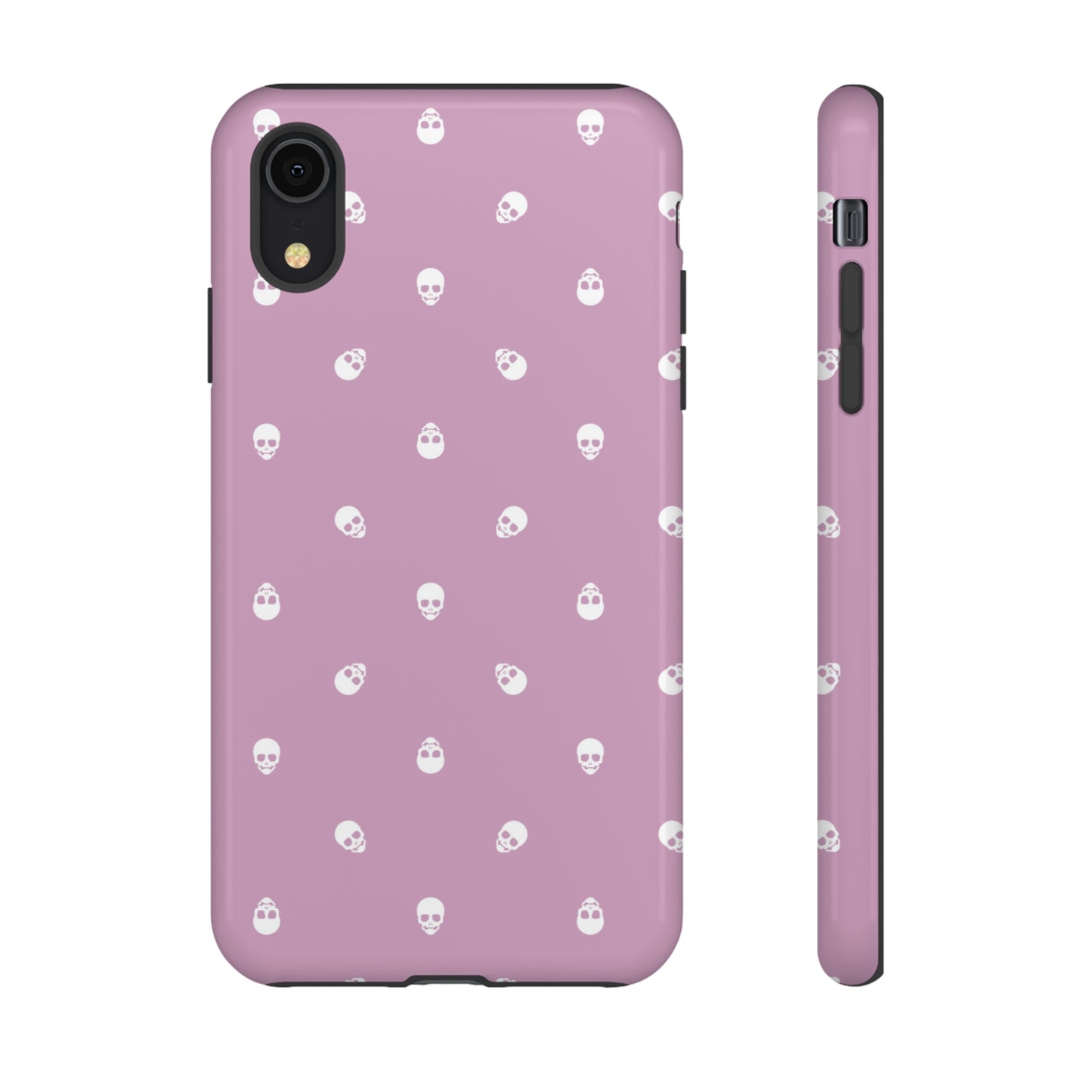 Tough Cases for Iphone, Samsung, Pixel - White Skulls Pattern on Fondant Pink