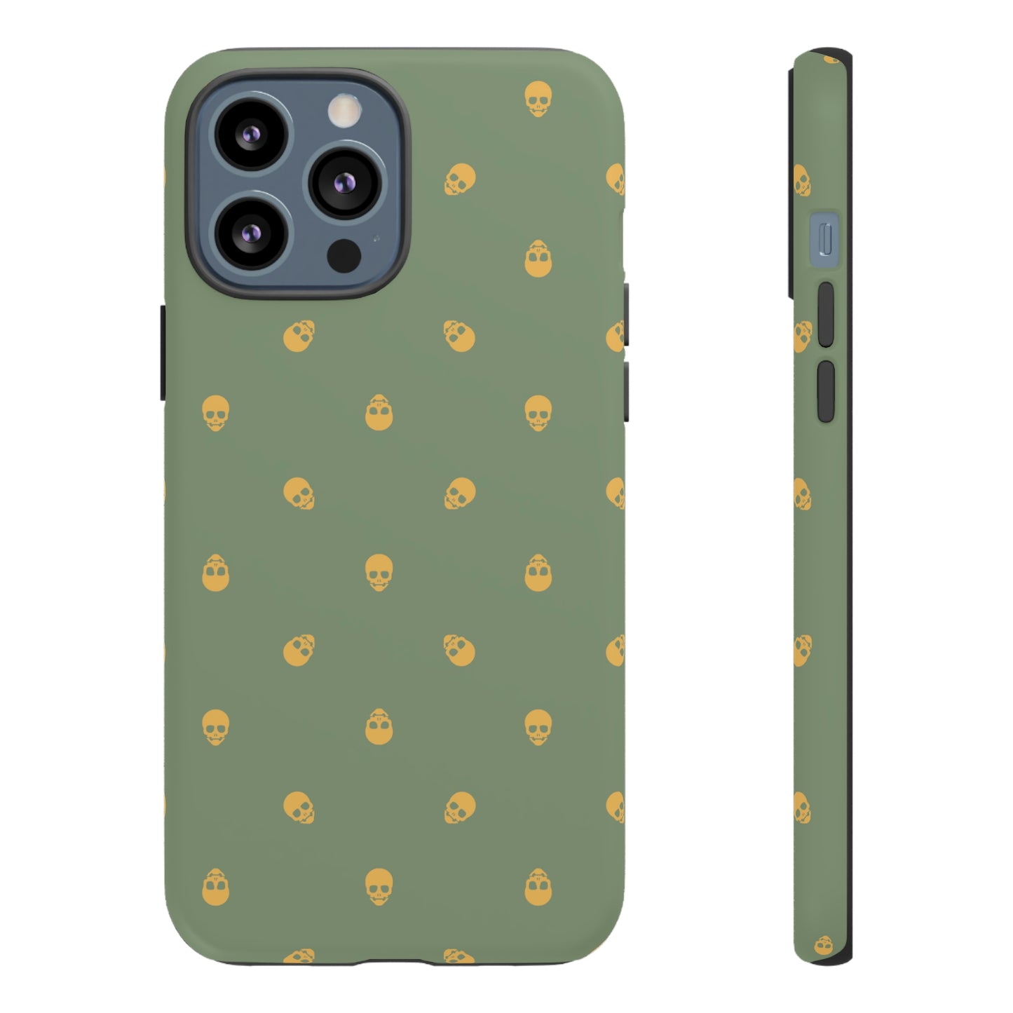 Tough Cases for Iphone, Samsung, Pixel - Sundial Skulls Pattern on Jade Green