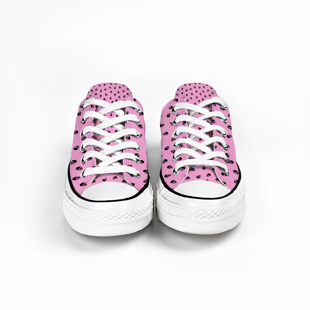 Low Top Canvas Skull Sneakers in Fondant Pink and Black