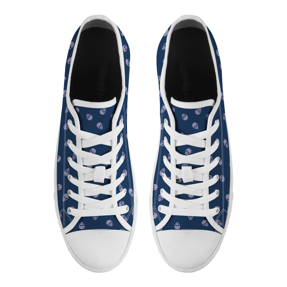 Low Top Canvas Sneakers in Lazuli Blue with Digital Lavender Skulls