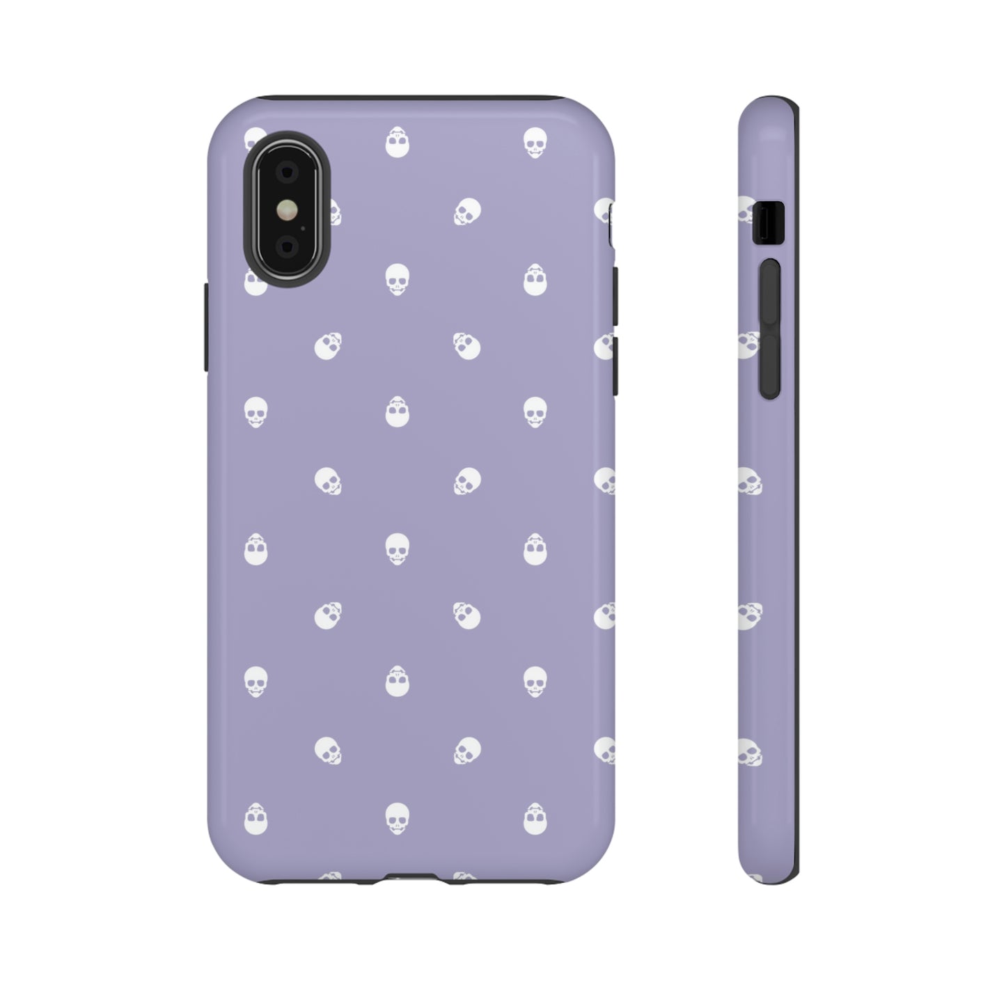 Tough Cases for Iphone, Samsung, Pixel - White Skulls Pattern on Digital Lavender