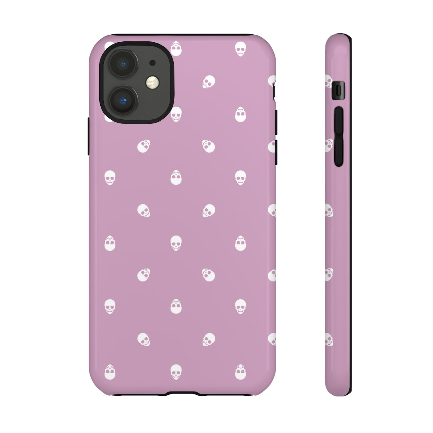 Tough Cases for Iphone, Samsung, Pixel - White Skulls Pattern on Fondant Pink