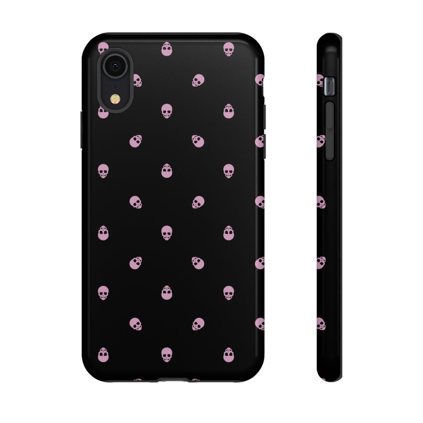 Tough Cases for Iphone, Samsung, Pixel - Fondant Pink Skulls Pattern on Black