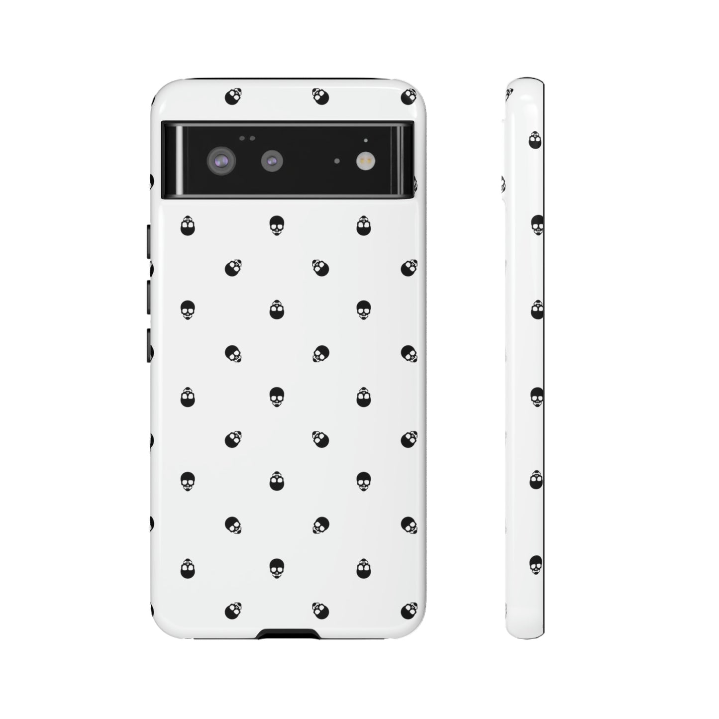 Tough Cases for Iphone, Samsung, Pixel - Black Skull Pattern on White