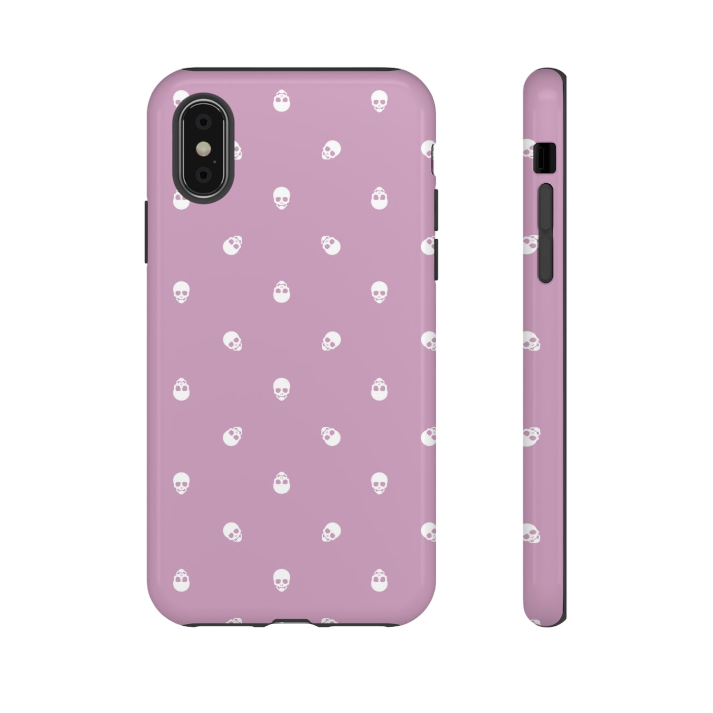 Tough Cases for Iphone, Samsung, Pixel - White Skulls Pattern on Fondant Pink