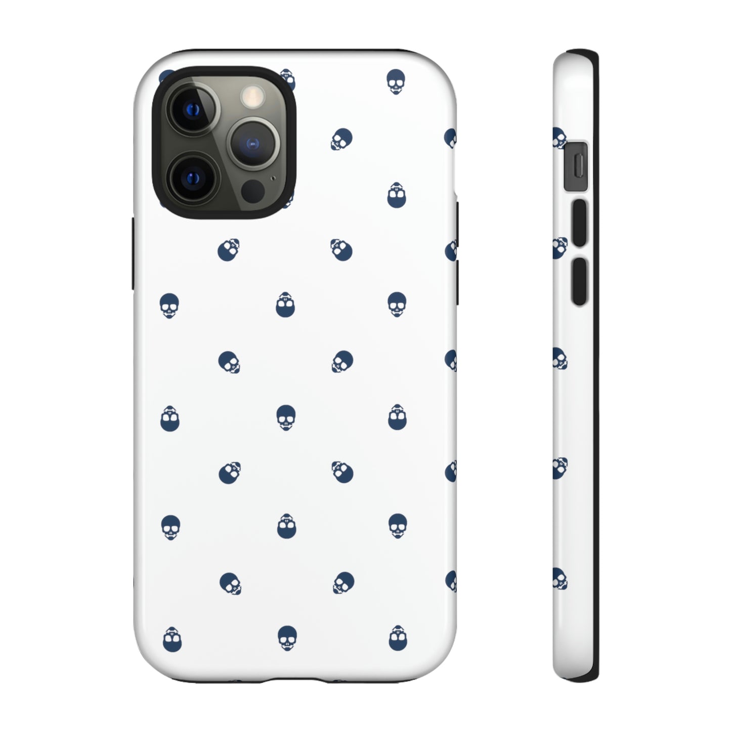 Tough Cases for Iphone, Samsung, Pixel - Lazuli Blue Skulls Pattern on White