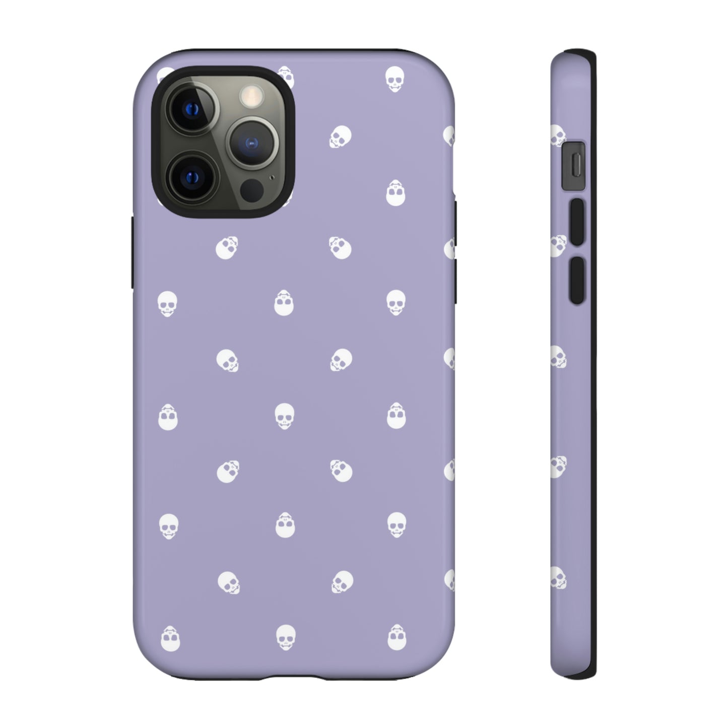 Tough Cases for Iphone, Samsung, Pixel - White Skulls Pattern on Digital Lavender