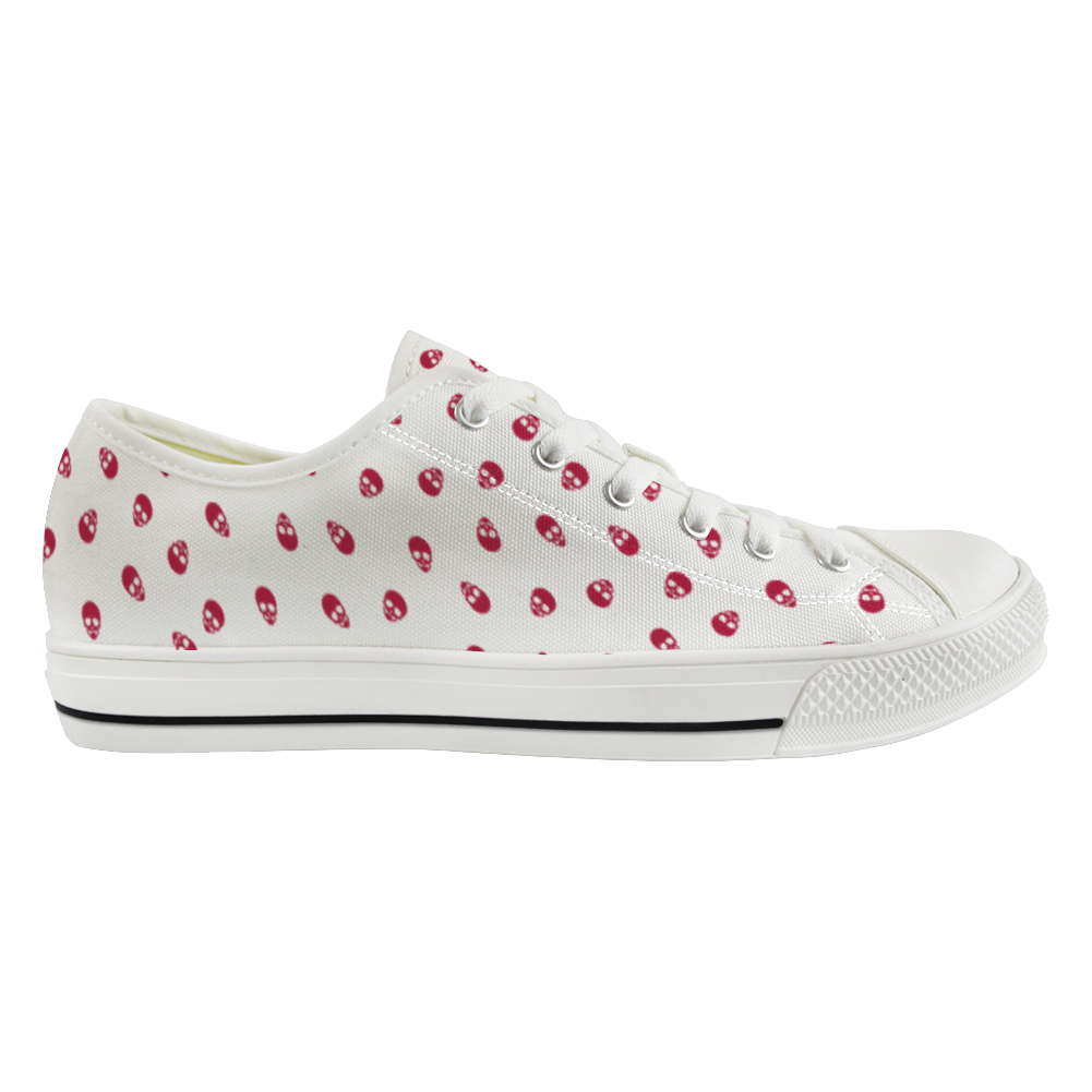 Low Top Canvas Skull Sneakers in White and Viva Magenta