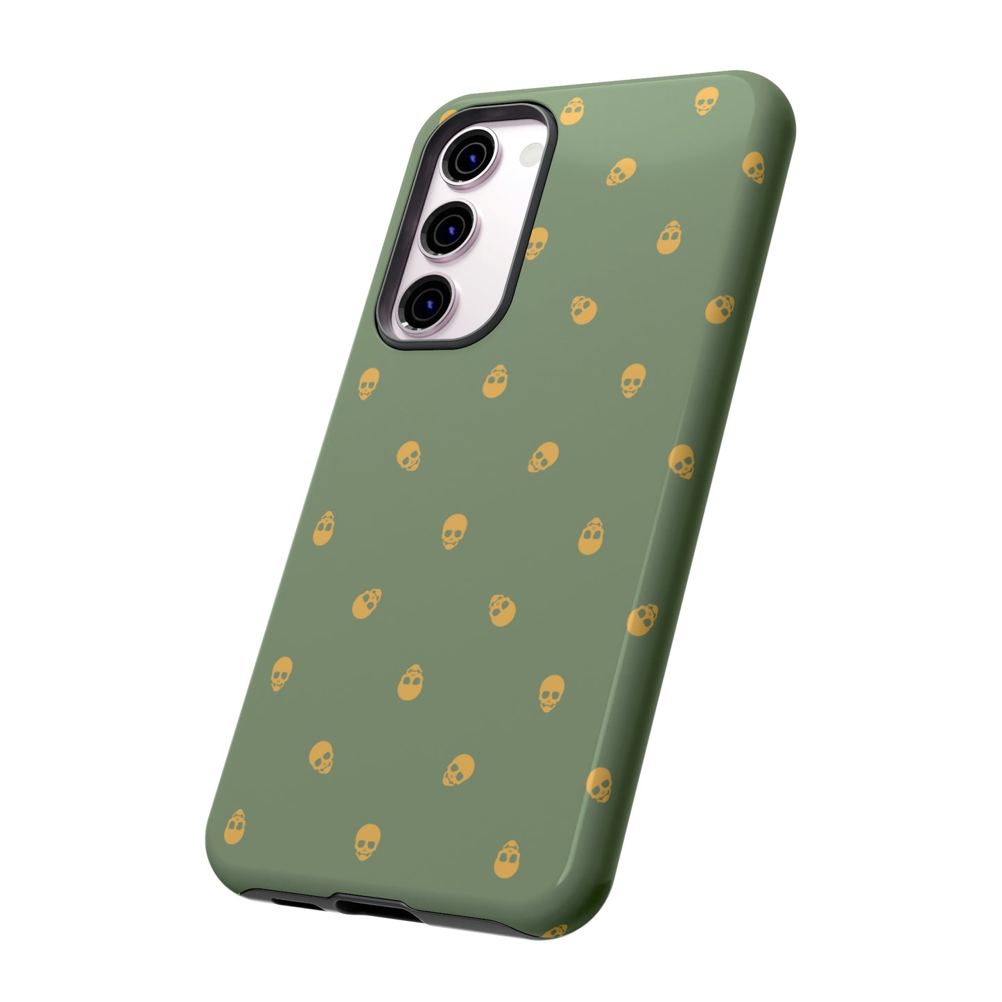 Tough Cases for Iphone, Samsung, Pixel - Sundial Skulls Pattern on Jade Green