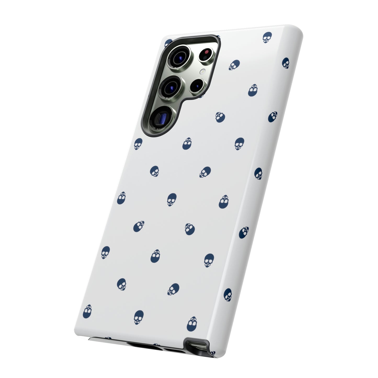 Tough Cases for Iphone, Samsung, Pixel - Lazuli Blue Skulls Pattern on White