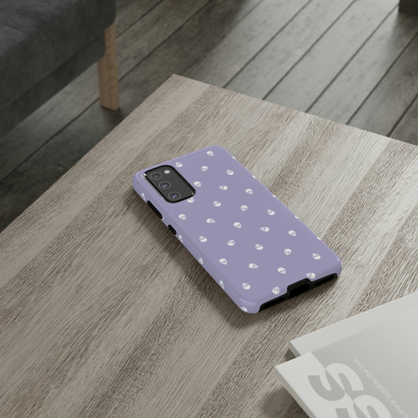 Tough Cases for Iphone, Samsung, Pixel - White Skulls Pattern on Digital Lavender